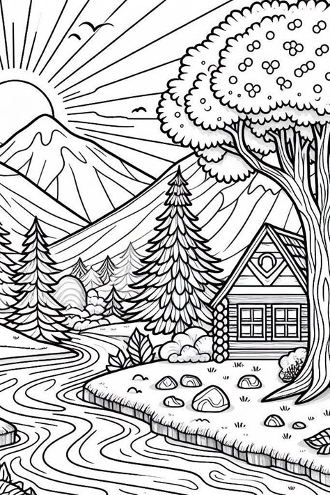 Landscape coloring pages for kids to print. Fun and educational coloring pages with a variety of landscapes to choose. #Landscape_Mandala_Art #Monday_Mandala_Coloring_Pages #Witchy_Coloring_Pages_Free_Printable #Spy_X_Family_Coloring_Pages Coloring Pages Landscape, Landscape Coloring Pages, Color Calendar, Color Experiment, Print Coloring Pages, Giant Canvas, Family Coloring Pages, Detailed Coloring Pages, Free Adult Coloring Pages