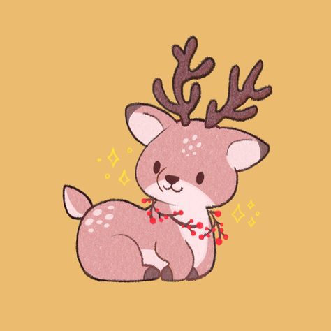 Reindeer Drawing, Christmas Merch, Deer Illustration, Kawaii Christmas, 강아지 그림, Cute Animal Drawings Kawaii, Cute Kawaii Drawings, Cute Doodle Art, Chibi Drawings