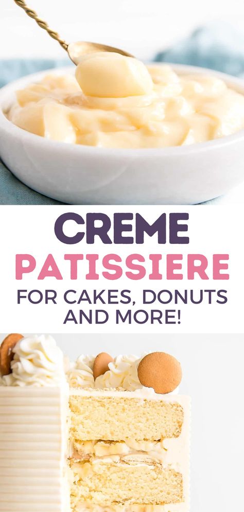 Custard For Cake Filling, Creme Pattiserie, French Pastry Cream, Daquoise Recipe Almond, French Cream Filling, Pastillage Recipe, French Creme, Cake Custard Filling, Lemon Pastry Cream