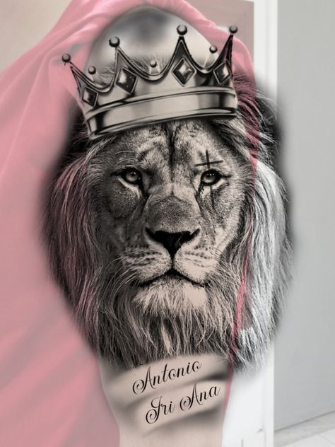 Lion With Crown Tattoo Design, Lion Crown Tattoo, Lion Drawing Simple, Lion Stencil, Arm Tattoos Drawing, Lion King Tattoo, Lion Tattoo Sleeves, Mens Lion Tattoo, Crown Tattoo Design