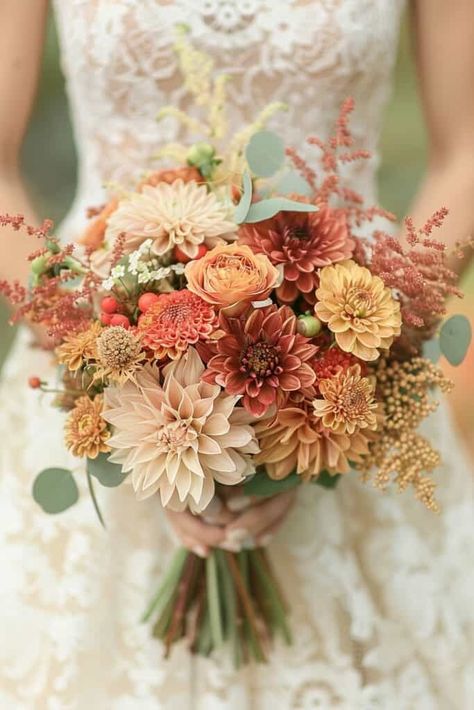 Autumn Bliss: 22 Gorgeous Fall Wedding Bouquets • Fall Flower Bridal Bouquet, Woodland Bouquet Bridal, Fall Wedding Colors Bouquets, Simple Rustic Bridal Bouquet, Fall Theme Wedding Bouquet, Fall Wedding Flowers Dahlias, Bouquet Wedding Autumn, Farmers Market Wedding Flowers, Fall Garden Wedding Bouquet