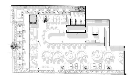 Gallery of BOSFOR Restaurant / AD Project Dorohov Architect - 24 Restaurant Plan Layout, Cafeteria Layout, Restaurant Plan Architecture, Restaurant Seating Plan, Restaurant Design Plan, Cafe Floor Plan, Cafe Plan, Restaurant Floor Plan, Rooftop Restaurant Design