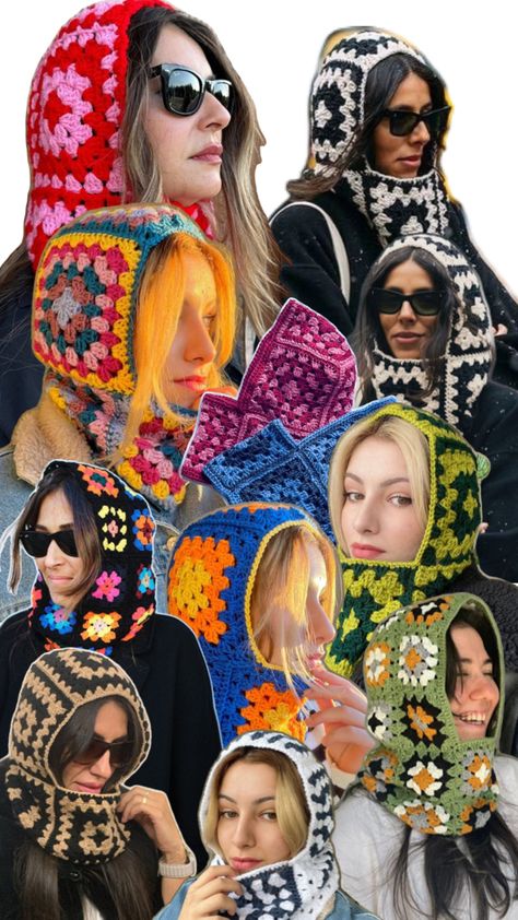 Crochet project 2024 Crochet Balaclava, Crochet Hooded Scarf, Crochet Hood, Crochet For Beginners Blanket, Crochet Blanket Designs, Crochet Fashion Patterns, Mode Casual, Diy Crochet Projects, Crochet Coasters