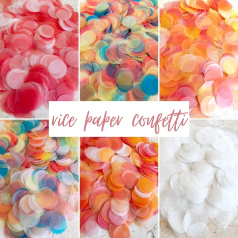 "Add a fun sprinkle of colour to your wedding with our NEW 100% water-soluble confetti.  Our Rice Paper Confetti is available in 6 beautiful colourways, so you can choose the perfect match for your wedding theme. Whether you want a pop of colour or something more subtle, we've got you covered. The lightweight and circle-shaped confetti pieces have a diameter of 2cm, creating a stunning snowfall effect that will leave your guests in awe. And best of all, you won't have to worry about cleaning it up after the celebration - simply hose it down and it will be gone (best used outdoors) - being that it dissolves in water it is approved by most venues! ✨ Make your wedding confetti shot memorable with our Rice Paper Confetti. It's a beautiful and environmentally friendly option that you and your g Rice Paper Confetti, Confetti Rice, Wedding Rice, Biodegradable Wedding, Wedding Toss, Biodegradable Confetti, Confetti Photos, Flower Confetti, Paper Confetti