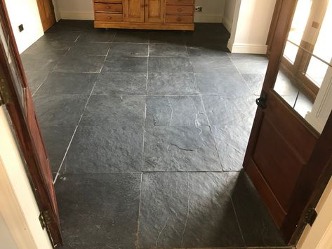 Black Slate Floor Living Room, Black Slate Floor Kitchen, Black Stone Floor, Kitchen Black Slate Floor, Dark Gray Slate Tile Floor Kitchen, Honed Slate Floor, Slate Floor Kitchen, Black Slate Floor, 12x24 Slate Tile Floor