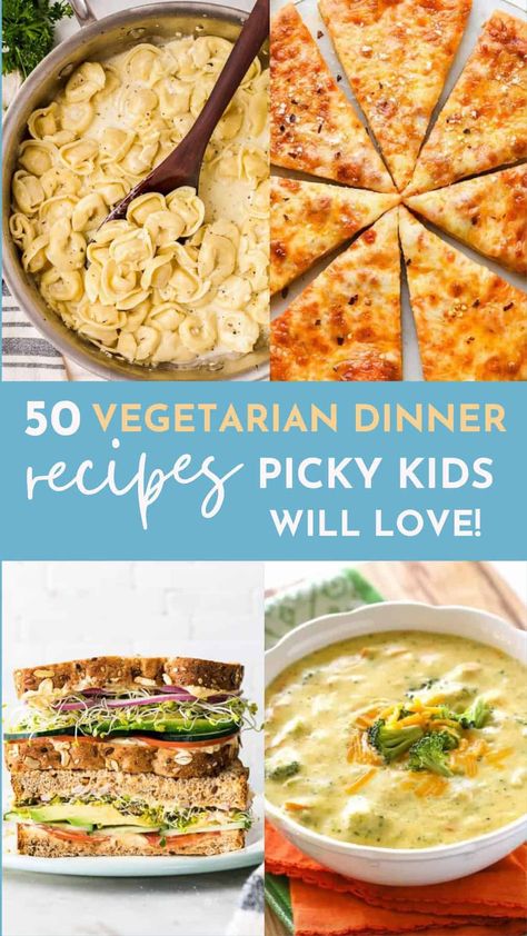 Looking for kid-friendly vegetarian meals that won't bust your budget? These simple, meatless recipes are easy to make, familiar to kids, and perfect for keeping your grocery bill low! No Pasta Vegetarian Meals, Recipes To Hide Veggies, Vegetarian For Picky Eaters, Family Friendly Meatless Meals, Easy Vegetarian Dinner Healthy, Easy Delicious Vegetarian Dinners, Meatless Meals With Protein, Meatless Supper Ideas, Quick Dinner Ideas Healthy Vegetarian Recipes