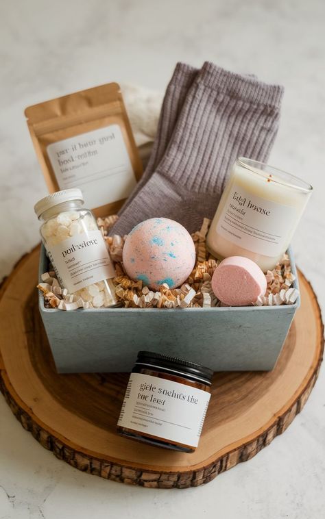 Relaxation-themed post-marathon gift baskets with bath salts and cozy socks. Marathon Gift Basket, Runners Gift Basket, Crossing The Finish Line, Marathon Gift, Gifts For Runners, Gift Basket Ideas, Cozy Socks, Basket Ideas, Finish Line