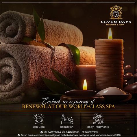 Escape to a sanctuary of relaxation and immerse yourself in the serenity of our resort spa. #LuxurySpaRetreat #BlissfulEscape For Reservations : Contact Now : +91-9420734124, 9421497889 Address : Mahabaleshwar #sevendays #mahabaleshwar #sevendaysresort #hotelinmahabaleshwar #LuxurySpaRetreat #UltimateRelaxation #LuxuryWellness #SpaEscape #LuxurySpaExperience #Rejuvenation #LuxurySpaRetreat #BlissfulEscape #SpaGetaway #staycationinmahabaleshwar #stay #rooms #sevenday #visitmahabaeshwar Spa Creative Ads, Massage Poster, Spa Content, Spa Advertising, Spa Banner, Spa Promo, Spa Poster, Beauty Cosmetics Design, Gold Veins