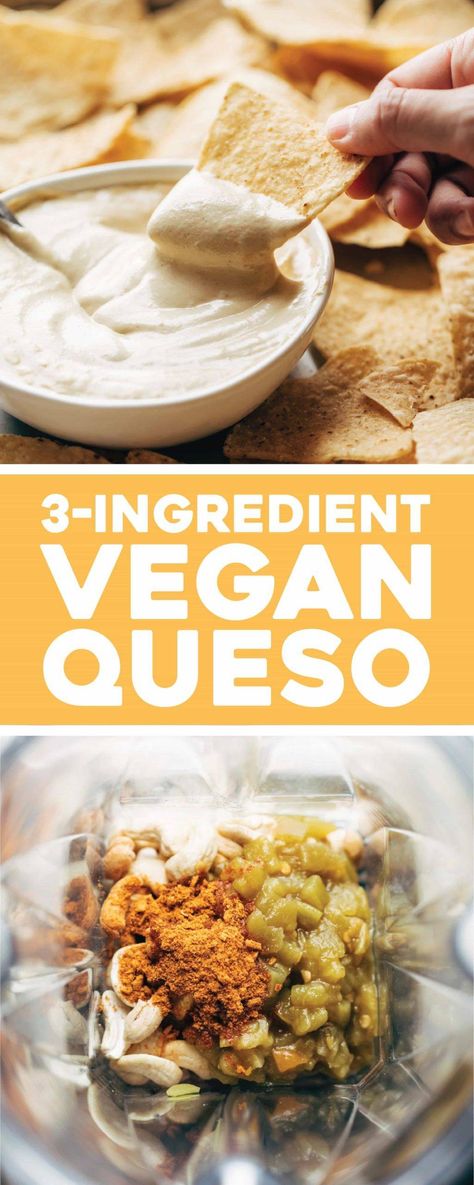 3 Ingredient Vegan Queso - SO delicious and creamy with no frills, no fuss, no hard-to-find ingredients! Just cashews, taco spices, and green chiles. #veganqueso #vegan #queso | pinchofyum.com Taco Spices, Vegan Quesadilla, Vegetarian Eating, Pinch Of Yum, Vegan Queso, Vegan Cheese Recipes, Yummy Salads, Vegan Dip, Food Pasta