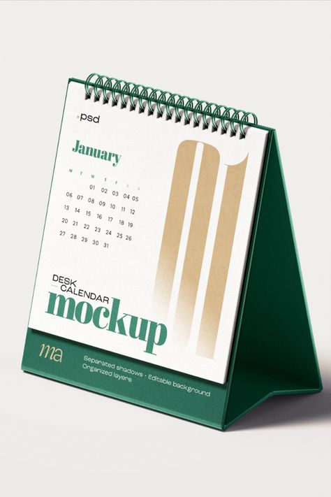 Square desk calendar mockup. The calendar is placed on a desk with a shadow. It has a modern design. You can use it for branding and print designs. A dimension of 3000×2000 at 300 dpi. Table Calendar Design, Modern Calendar Design, Desk Calendar Mockup, Calendar Mockup, Square Desk, Mockup Desk, Tower 28, Modern Calendar, Table Calendar