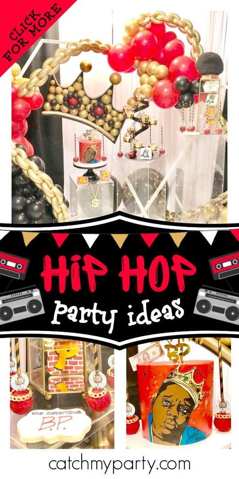 Hip Hop Bday Party Ideas, Biggie Smalls Birthday Party Ideas, Hip Hop Food Ideas, Biggie Smalls Birthday Cake, Hip Hop Party Food, Hip Hop Themed Birthday Party, Rap Party Theme, Hip Hop Cake Ideas, Hip Hop Party Theme Decoration