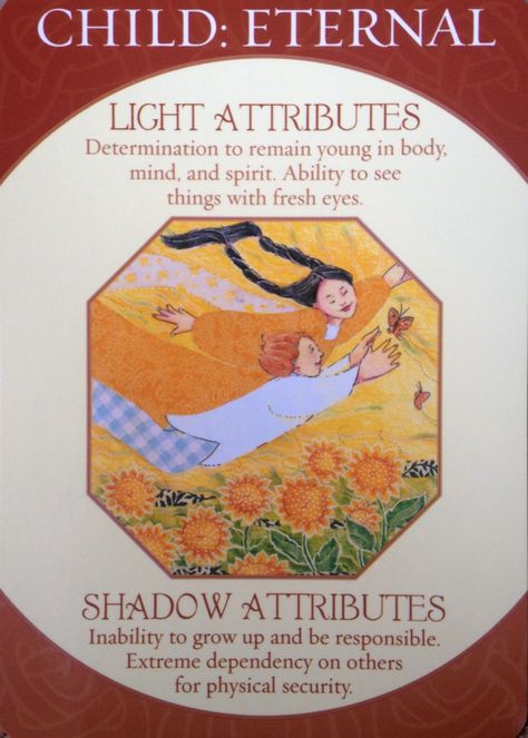 Child: Eternal archetype. Everyone has a child Archetype; however, there are specific kinds (the divine, the magical/innocent,  the nature, the orphan, the wounded, or mine, the eternal). Carolyn Myss, Archetype Cards, Carl Jung Shadow, African Traditional Religions, Diana Cooper, Caroline Myss, Lenormand Cards, Angel Tarot Cards, Tarot Cards For Beginners