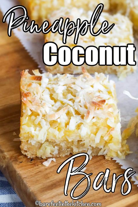 Pineapple Coconut Bars Coconut Squares Recipe, Coconut Squares, Dessert Squares, Pineapple Dessert Recipes, Coconut Dessert, Coconut Desserts, Square Recipes, Coconut Bars, Pineapple Recipes