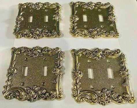 4 Beautiful Gold Metal double outlet light switch plate covers vintage antique | eBay Vintage Light Switches, Decorative Switch Plate, Victorian Home Decor, Feminine Bedroom, Mystery Party, Antique Plates, Light Switch Plate, Cozy Room Decor, Girls Bathroom