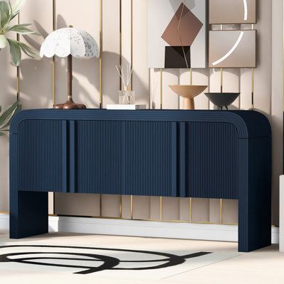 With its modern, simple, and fashionable design, the cabinet seamlessly integrates into various decoration styles and settings, extending beyond living rooms and study rooms to enhance any space with a touch of richness from the home. This cabinet is perfect for elevating the ambiance of any room while providing practical storage solutions. Brayden Studio® Color: Blue | Brayden Studio® Demingo 63" Console Table w / 4 Doors, Adjustable, Suitable for Study | 31.8" H X 63" W X 14.9" D | Wayfair Dining Room Bench Seating With Storage, Simple Tv Console Table, Console Table With Cabinets, Foyer Design Modern Entrance Console Tables, Sideboard Ideas Dining Room, Console Unit Design, Console Table Design Modern, Console Design Modern, Entrance Console Design