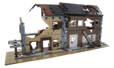 Lego WWII French Building #2 | Flickr - Photo Sharing! Lego Moc Buildings, Lego Army Bases, Lego Bunker Moc, Lego Dieselpunk, Lego Zombies, Lego Warehouse Moc, French Buildings, Lego Abandoned Building, Lego 4