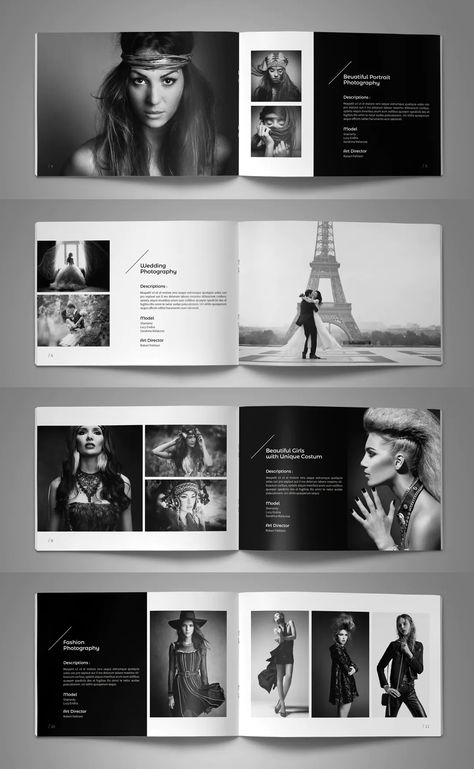 Photography Portfolio Brochure Template PSD, INDD - 24 Pages Photography Portfolio Design, Portfolio Photography Ideas, Photography Portfolio Ideas, Photography Brochure Design, Photography Book Design, Photography Catalogue, Photography Portfolio Book, Photography Portfolio Layout, Magazine Examples