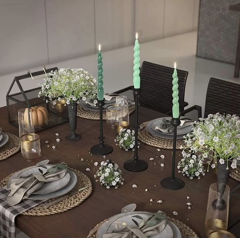 Beautiful tablescape wtih bendy candles, and you can still see you guests. This is an affiliate link. Black Candlestick Holders, Farmhouse Candle Holders, Bendy Candles, Stick Candles, Twisted Candles, Dripless Candles, Black Taper Candles, Farmhouse Candle, Spiral Candles