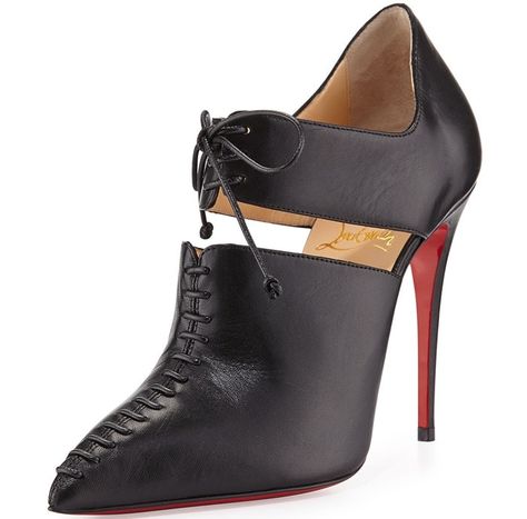 Christian Louboutin "Corsita" Cutout Leather Red-Sole Ankle Boots Ankle Pumps, Louboutin Boots, Christian Louboutin Boots, Black Lace Up Boots, Christian Louboutin Heels, Louboutin Heels, Black Heel Boots, Leather Lace Up Boots, Black Ankle Booties