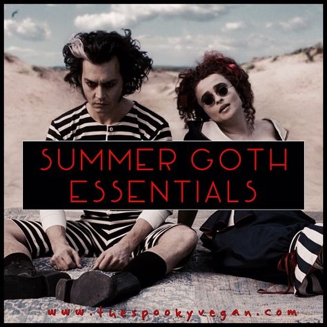 The Spooky Vegan: 20 Summer Goth Essentials to Survive the Sun Goths In Summer, Alt Goth Summer Outfits, Gothic Outfits Summer, Goth Wardrobe Essentials, All Black Summer Outfits Casual, Beach Goth Aesthetic, Gothabilly Outfits, Casual Goth Summer, Goth Beach Aesthetic