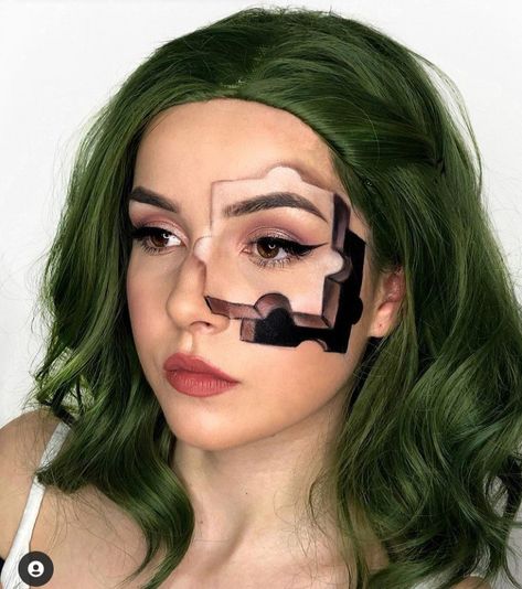 Puzzle Makeup Look, Easy Sfx Makeup, Watercolour Eyes, Emoji Makeup, Theater Makeup, Scar Makeup, 3d Makeup, Extreme Makeup, Watercolor Eyes