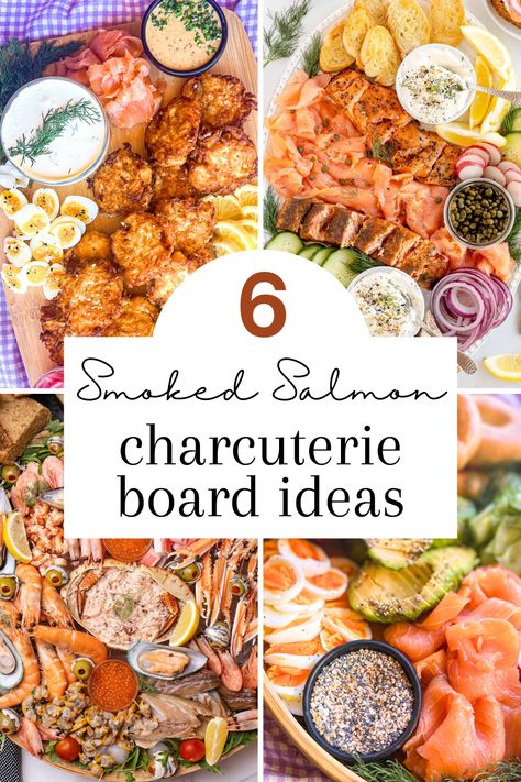 Here's the very best easy ideas for serving a delicious smoked salmon charcuterie board for breakfast, lunch or dinner! Pin this one to your favorite entertaining board and get ready to party! Seafood Tray Ideas, Charcuterie Board Smoked Salmon, Charcuterie Board With Salmon, Charcuterie Board Salmon, Cream Cheese Board With Salmon, Salmon Party Food, Charcuterie Board Seafood, Charcuterie Board Fish, Fish Charcuterie Board Ideas