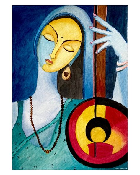 Mira Bai Painting, Meera Bai Paintings, Mira Bai, Meera Bai, Diy Jar, Paintings Watercolor, Diy Jar Crafts, Art Painting Gallery, Small Canvas Art