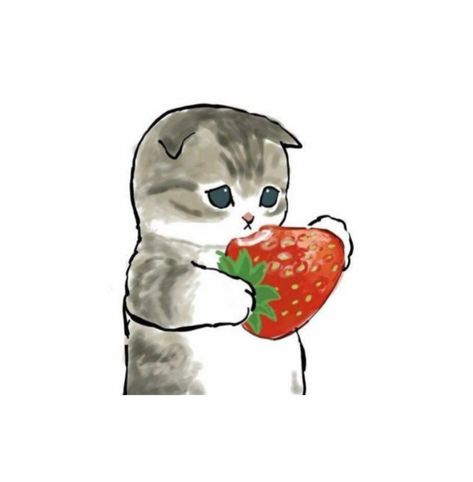 Holding Strawberry, Strawberry Sticker, A Cat, For Sale