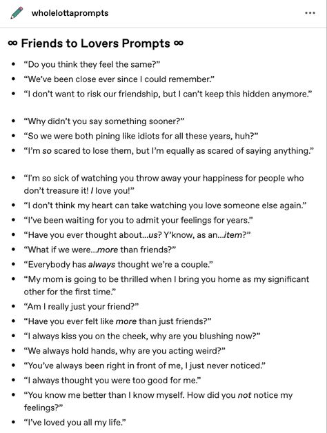 Flirting Dialogue Prompts, Writing Friends To Lovers, Friends With Benefits Prompts, Friends To Lovers Scenarios, Dark Romance Prompts, Ship Prompts, Scene Writing Prompts, Writing Expressions, Scene Writing