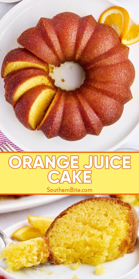 Orange Juice Cake Pie, Cake Mix Orange Cake, Orange Pound Cake Recipes Moist, Orange Velvet Cake, Orange Juice Bundt Cake Recipe, Orange Bundt Cake Recipes, Leftover Orange Juice, Orange Juice Pound Cake, Orange Recipes Easy