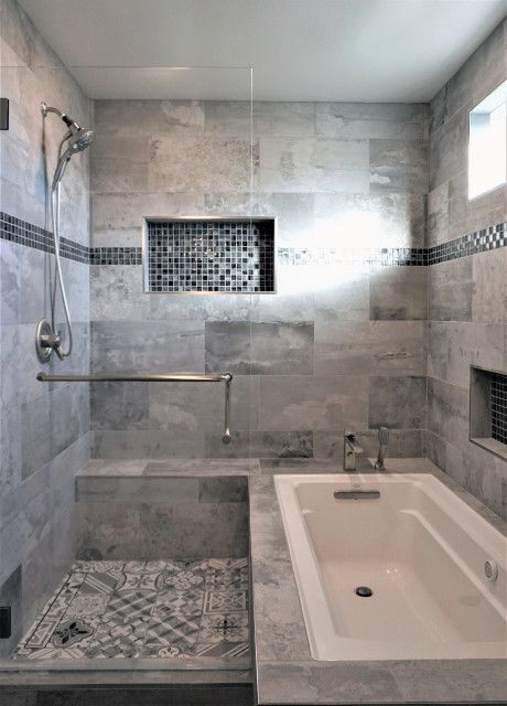 Ferry Lane Master Bath - Contemporary - Bathroom - San Francisco - by L Carter Interiors | Houzz Clever Bathroom Storage, Bathtub Shower Combo, Bathroom Storage Hacks, Cozy Bathroom, Bathroom Decorating Ideas, Bathroom Redesign, Bathroom Decorating, Bathroom Remodel Designs, Bathroom Remodel Shower