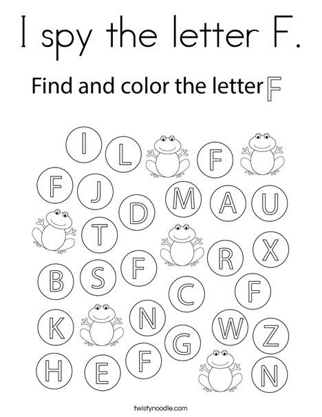 I spy the letter F Coloring Page - Twisty Noodle Letter Search Worksheets, Letter F Practice Preschool, Prek Letter F Worksheets, I Spy Letters Free Printable, Letter F Worksheets For Preschool Free, Letter F Activity For Preschoolers, Find The Letter Free Printables, Letter F Coloring Page, Letter F Activities For Toddlers