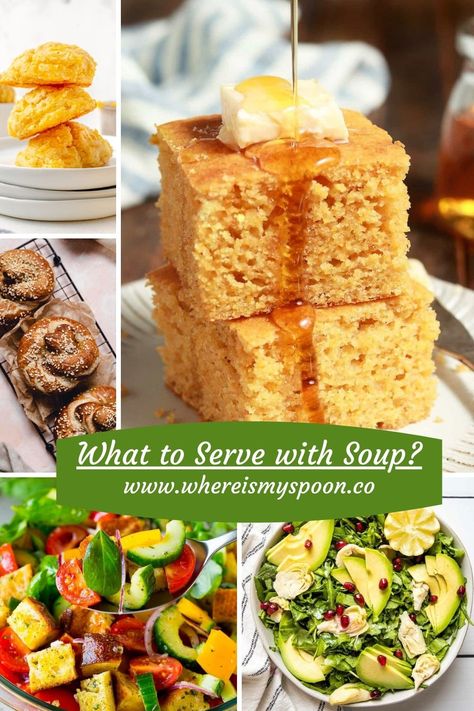 What to serve with soup? Make any soup the main course by pairing it with any of the following side dishes. Check out 25 delicious sides that go well with any soup. #whereismyspoon #whattoservewithsoup #whatgoeswellwithsoup #sidedishforsoup #soupsidedishes #breadforsoup What To Serve With Soup, Serve With Soup, Homemade Garlic Bread Recipe, Soup Pairings, Soup Bar, Smoked Burgers, Soup For Dinner, Delicious Sides, Homemade Garlic Bread