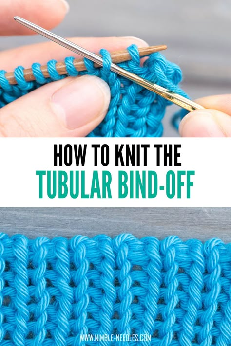 How to knit the tubular bind-off. Step-by-step instructions (including a video) for this super stretchy bind-off method for ribbing. Tubular Cast Off Knitting, Tubular Bind Off Knitting, Knitting Bind Off Methods, Knit Bind Off, Tubular Bind Off, Crocheting Techniques, Casting Off Knitting, Bind Off Knitting, Knitting Project Ideas