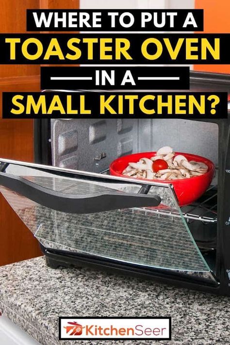 An oven toaster with an open door. In a small kitchen, placement is crucial so that you can be efficient whenever you're cooking. In this post, learn how ot efficiently place your toaster oven with out compromising your movement at the kitchen. Where To Place Toaster Oven In Kitchen, Countertop Oven Placement, Kitchen Toaster Placement, Toaster Oven Placement In Kitchen, Oven Placement In Kitchen, Toaster Oven Storage, Counter Oven, Cuisinart Toaster Oven, Microwave Toaster Oven