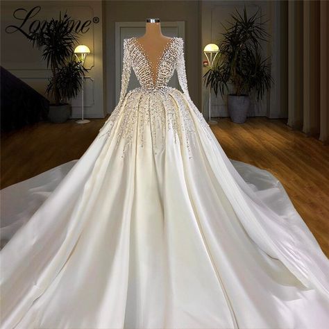 Arabic Wedding Dresses, Weddding Dress, Detachable Skirt, Pearls Wedding, Fancy Wedding Dresses, Dream Wedding Ideas Dresses, Wedding Dresses Satin, Gowns Wedding, Luxury Wedding Dress