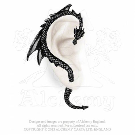 The Dragon's Lure - black | Alchemy England Ear Wrap Earrings, Gothic Dragon, Gothic Jewellery, Alchemy Gothic, Dragon Earrings, Black Stud Earrings, Alternative Jewelry, Gothic Earrings, Black Stud