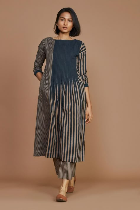 Buy Mati Brown Cotton Striped Tunic And Palazzo Set Online | Aza Fashions Salwar Suit Design, Dinner Party Dress, Women Cotton Dress, Kurta Style, Cord Set, Striped Tunic, Handwoven Fabric, Suit Design, Indian Fashion Designers