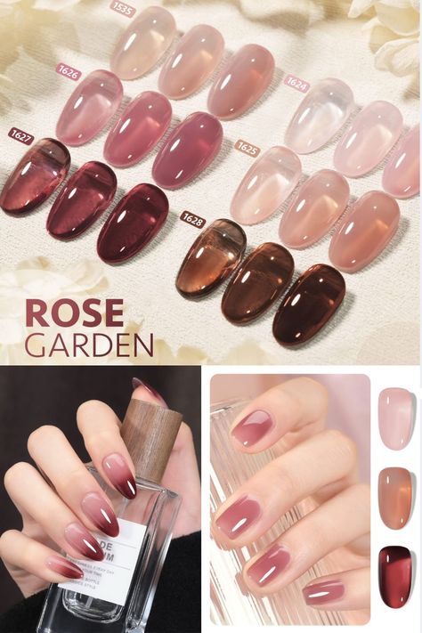 Jelly Rose Nails, Transparent Color Nails, Wine Jelly Nails, Jelly Nail Extensions, Transparent Jelly Nails, Mauve Jelly Nails, Jelly Nail Polish Colors, Dark Pink Jelly Nails, Gaoy Gel Nail Polish