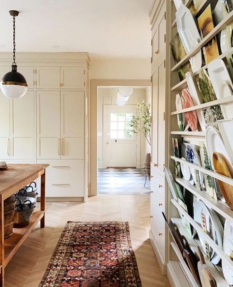 Brittany Sydnor on Instagram: "The first time we walked through #colonialreformation it was clear that the kitchen would need to be relocated. It was dark and a bit isolated from the living spaces. We chose the existing side porch for its east-facing light, generous footprint and close proximity to the living room. From there, adding a connecting mudroom and pantry seemed like a no-brainer with the driveway just beyond the back door. Still things to do in here, but feeling good about moving day Push Open Pantry Door, East Facing Kitchen, Rackstraw Downes, Mudroom And Pantry, Citizenry Artha Rug, Pantry Room, Side Porch, Close Proximity, Back Door