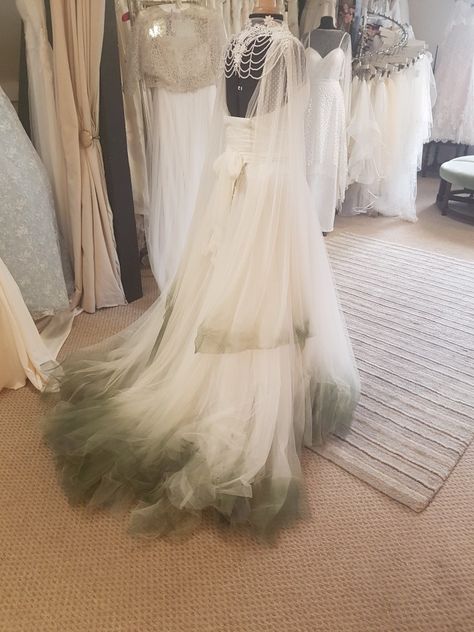 Green Ombre Wedding Dress, Dipped Wedding Dress, Sage Green Wedding Dress, Dino Wedding, Dip Dye Wedding Dress, Dye Wedding Dress, Ombre Wedding Dress, Ombre Gown, Dark Green Wedding