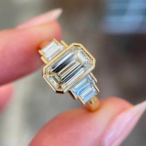 Baguette, Bezel Set Wedding Ring, Stone Wedding Ring, Bezel Set Engagement Ring, Emerald Cut Diamond Ring, Emerald Cut Moissanite, Bezel Set Ring, Emerald Cut Rings, Gay Wedding