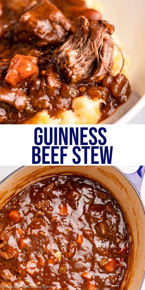 This Irish Beef Stew is full of flavor and perfect served alongside mashed potatoes or in a bread bowl. Cooked with Guinness and tomato paste the rich flavor is absolutely delicious. Step-by-Step photos help you cook this tasty meal! #guinnessstew #guinness #beefstew #irishstew #stewrecipe #howtomakestew Breakfast Ideas For A Group, Camping 2023, Irish Stew Recipe, Beef Stews, Beef And Vegetables, Guinness Beef Stew, Irish Beef Stew, Coffee Flavors, Irish Beef