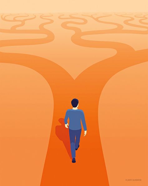 © Joey Guidone  #paths #way #life #self #love #choice #choices #voice #soul #life #lifestyle #emotional #free #emotions #walking #make #advice #finance #conceptual #artist #art #artwork #forever #fight #desire #project #runaway #run #lover Health Care Illustration Art, Well Being Illustration, Life Journey Illustration, Choices Illustration, Meaning Of Life Art, Legacy Illustration, Mobility Illustration, Advice Illustration, Emotional Illustration