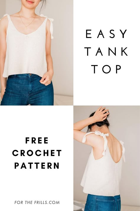 Crochet Singlet, Crochet Tank Top Free, Top With Tie Straps, Crochet Ladies Tops, Crochet Tops Free Patterns, Diy Vetement, Summer Tank Top, Crochet Summer Tops, Crochet Tank Top