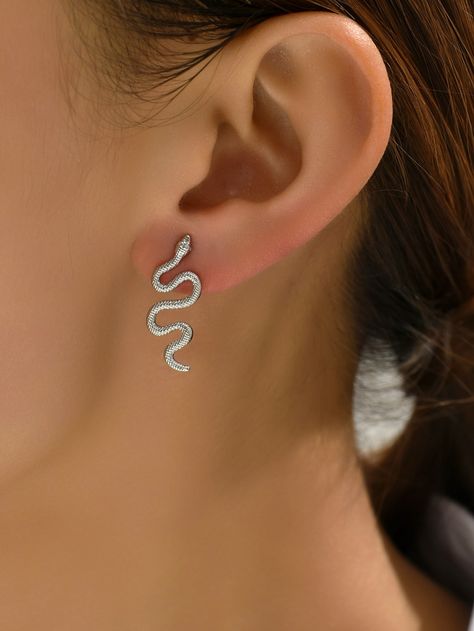 Snake Design Stud Earrings Silver Fashionable   Zinc Alloy  Stud   Women Fashion Jewelry, size features are:Bust: ,Length: ,Sleeve Length: Green Eyes, Stud Women, Earrings Shein, Snake Earrings, Snake Design, Watches Women Fashion, Earrings Silver, Silver Earrings Studs, Zinc Alloy