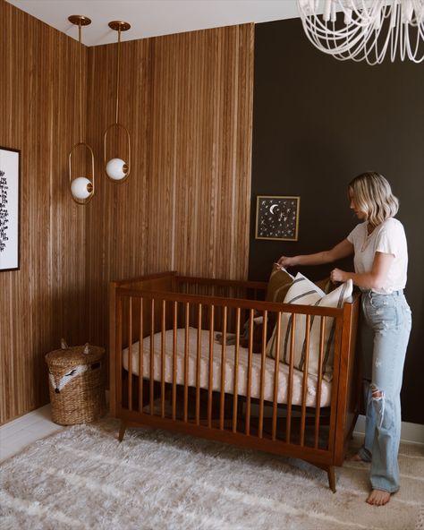 Indie Nursery, Dark Nursery, Brown Nursery, Baby Nursery Inspiration, Wood Nursery, Unique Nursery, Nursery Room Design, Baby Room Inspiration, Baby Boy Room Nursery