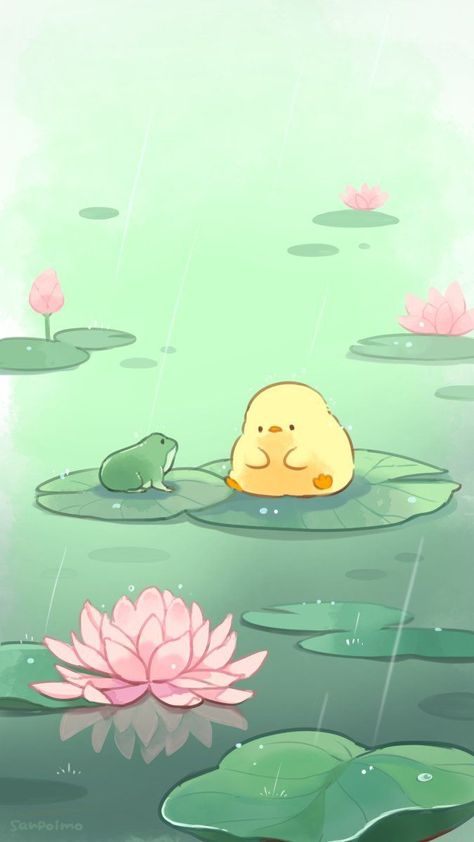 Cute Wallpapers Frogs, Cute Ducky Wallpapers, Mofupiyo Wallpaper, Kawaii Drawings Wallpaper, Cute Green Drawings, Green Wallpaper Cute Cartoon, Cute Animal Wallpaper Cartoon Kawaii, Cute Duck Drawing Kawaii, Dessin Cute Aesthetic