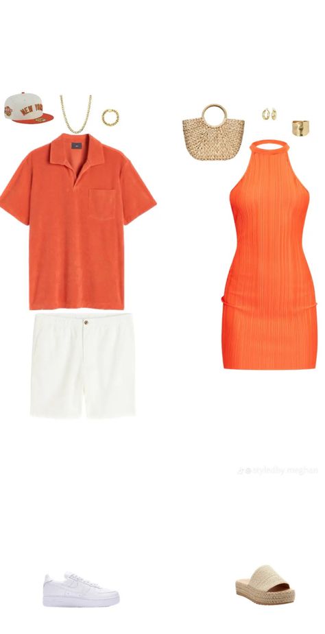 Matching Couple Vacay Outfits, Miami Couple Outfits, Cordinate Outfit Couples, Couple Outfits Coordinating, Matching Cruise Outfits For Couples, His And Hers Vacation Outfits, Matching Couple Cruise Outfits, Couple Outfit Ideas Summer, Matching Fits Couples Summer