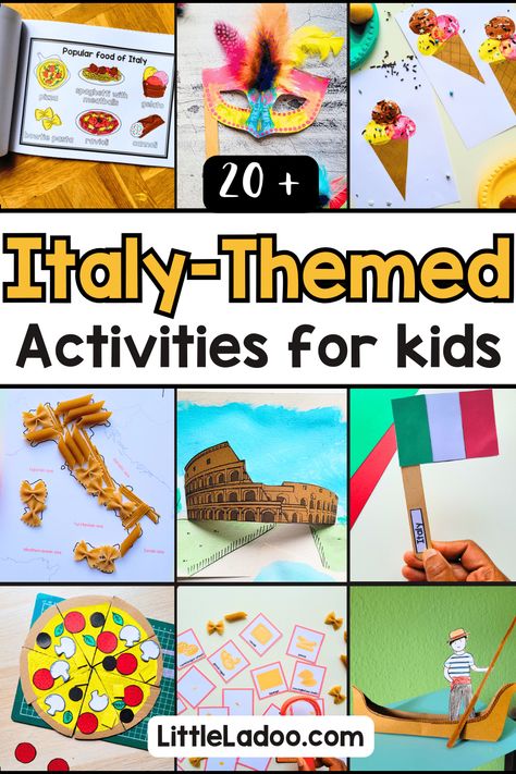 Italy Activities for kids - Crafts and Printables Italy Unit Study For Kids, Preschool Italy Activities, Travel Theme Activities For Kids, Italy Projects For Kids, European Crafts For Kids, Europe Crafts For Kids, Travel Around The World Crafts For Kids, Italy Crafts For Preschool, Around The World Crafts For Toddlers